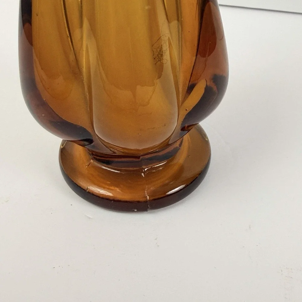 Vintage Amber Swung Glass Bud Vase 12